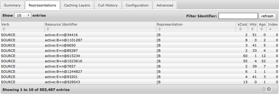 View representations in cache